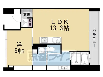 東海道本線 西大路駅 徒歩10分 8階建 築2年(1LDK/8階)の間取り写真