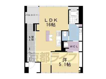東海道本線 西大路駅 徒歩10分 8階建 築2年(1LDK/5階)の間取り写真