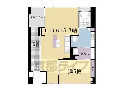 東海道本線 西大路駅 徒歩10分 8階建 築2年(1LDK/5階)の間取り写真