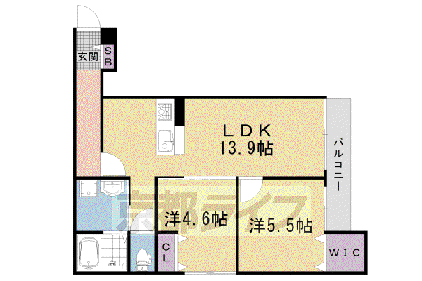 阪急電鉄京都線 西院駅(阪急) 徒歩9分 3階建 築1年(2LDK/3階)の間取り写真