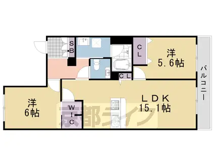阪急電鉄京都線 桂駅 徒歩9分 3階建 築2年(2LDK/1階)の間取り写真