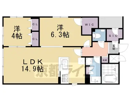 阪急電鉄京都線 烏丸駅 徒歩7分 5階建 築2年(2LDK/5階)の間取り写真