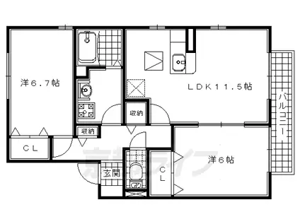 近鉄京都線 新祝園駅 徒歩4分 2階建 築23年(2LDK/2階)の間取り写真