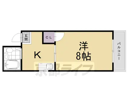 京都市東西線 二条城前駅 徒歩5分 3階建 築39年(1DK/3階)の間取り写真