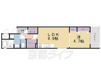 阪急電鉄京都線 烏丸駅 徒歩9分 5階建 築2年(1LDK/5階)の間取り写真