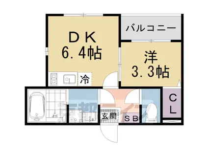 京都市東西線 東野駅(京都) 徒歩8分 3階建 築1年(1DK/1階)の間取り写真