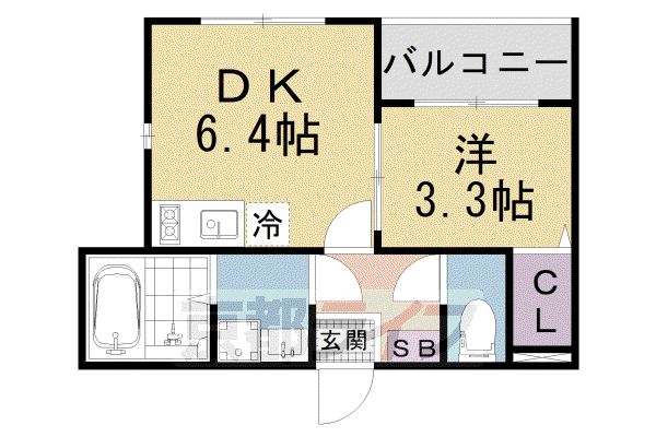 京都市東西線 東野駅(京都) 徒歩8分 3階建 築1年(1DK/3階)の間取り写真