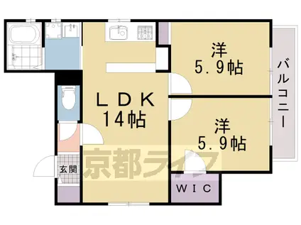 京都市烏丸線 北大路駅 徒歩20分 3階建 築1年(2LDK/2階)の間取り写真