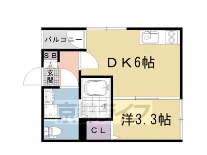 山陰本線 太秦駅(ＪＲ) 徒歩9分 3階建 築2年(1DK/1階)の間取り写真