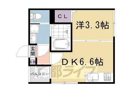 山陰本線 太秦駅(ＪＲ) 徒歩9分 3階建 築2年(1DK/3階)の間取り写真