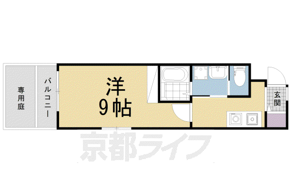 山陰本線 円町駅 徒歩11分 3階建 築2年(1K/1階)の間取り写真