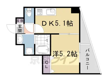 阪急電鉄京都線 西京極駅 徒歩10分 7階建 築1年(1DK/2階)の間取り写真