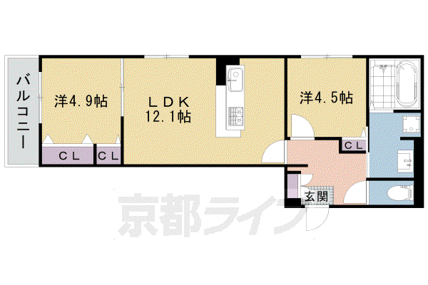 京都市東西線 太秦天神川駅 徒歩10分 3階建 築2年(2LDK/3階)の間取り写真