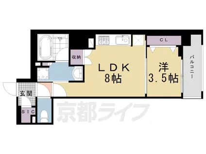 東海道本線 京都駅 徒歩7分 7階建 築2年(1LDK/7階)の間取り写真