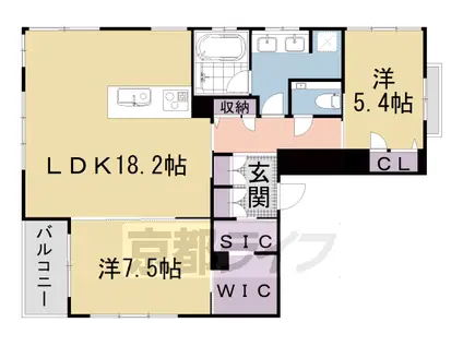京都市東西線 東山駅(京都) 徒歩5分 4階建 築1年(2LDK/2階)の間取り写真
