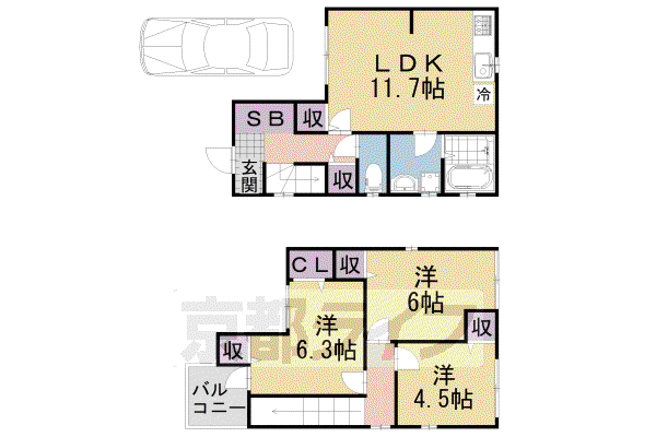 京阪電気鉄道京阪線 龍谷大前深草駅 徒歩7分 2階建 築2年(3LDK)の間取り写真