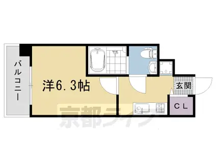 京都市東西線 太秦天神川駅 徒歩7分 5階建 築2年(1K/1階)の間取り写真