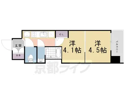 東海道本線 西大路駅 徒歩10分 10階建 新築(2K/4階)の間取り写真