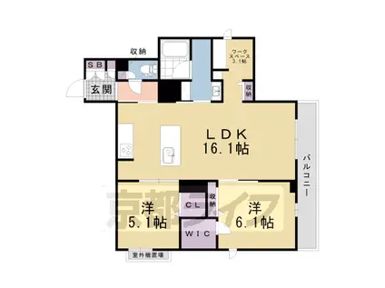 近鉄京都線 伏見駅(京都) 徒歩5分 4階建 築1年(2LDK/4階)の間取り写真