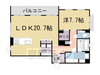 パーチェ三条菊鉾町(1LDK/3階)の間取り写真