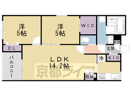 京福北野線 北野白梅町駅 徒歩17分 5階建 築1年(2LDK/4階)の間取り写真