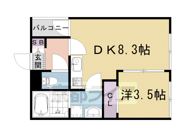 山陰本線 花園駅(京都) 徒歩7分 3階建 築2年(1LDK/3階)の間取り写真