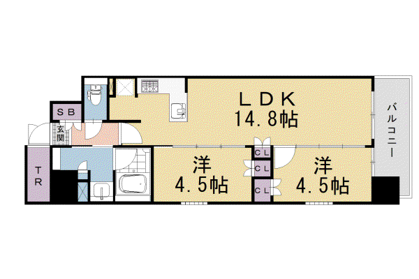 京都市烏丸線 四条駅(京都市営) 徒歩9分 11階建 築2年(2LDK/5階)の間取り写真