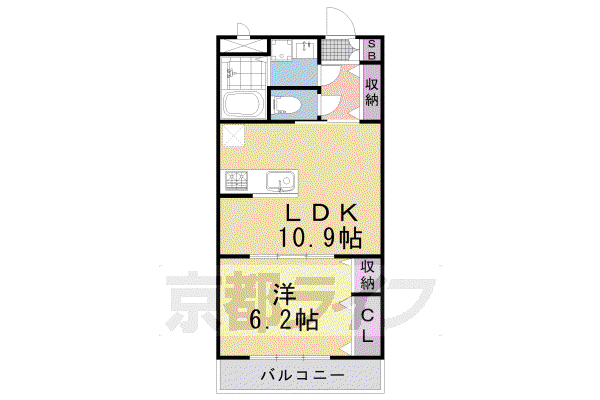 阪急電鉄京都線 洛西口駅 徒歩8分 3階建 築2年(1LDK/3階)の間取り写真