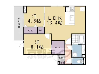 東海道本線 京都駅 徒歩14分 3階建 築1年(2LDK/2階)の間取り写真