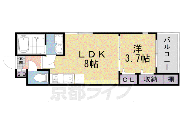 京都市東西線 西大路御池駅 徒歩7分 3階建 築2年(1LDK/1階)の間取り写真