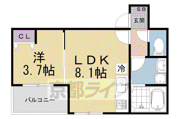 奈良線 城陽駅 徒歩10分 3階建 築2年(1LDK/3階)の間取り写真