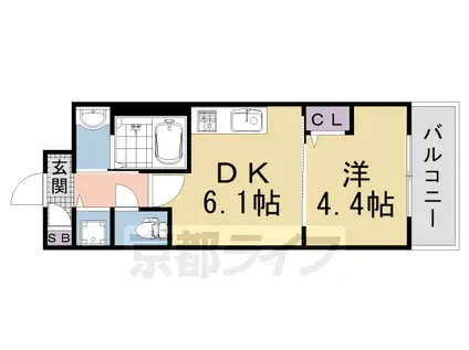 山陰本線 花園駅(京都) 徒歩10分 3階建 築1年(1DK/2階)の間取り写真