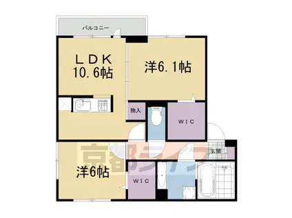 奈良線 城陽駅 徒歩4分 3階建 築1年(2LDK/3階)の間取り写真