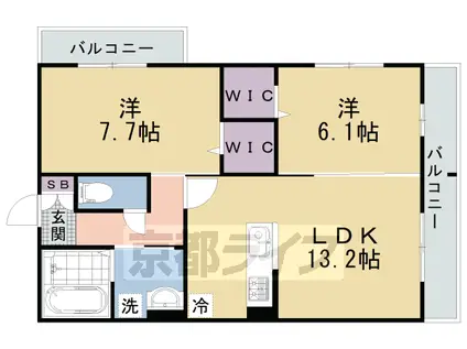 山陰本線 二条駅 徒歩9分 3階建 築1年(2LDK/2階)の間取り写真