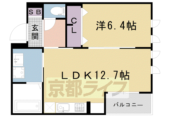 京福北野線 龍安寺駅 徒歩3分 2階建 築2年(1LDK/2階)の間取り写真