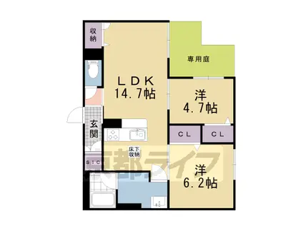 近鉄京都線 伏見駅(京都) 徒歩9分 3階建 築1年(2LDK/1階)の間取り写真