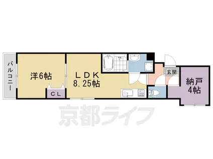 山陰本線 円町駅 徒歩4分 3階建 築3年(1SLDK/2階)の間取り写真