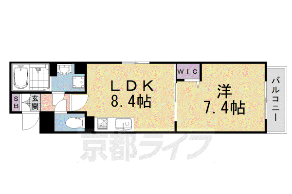 山陰本線 円町駅 徒歩4分 3階建 築3年(1LDK/3階)の間取り写真