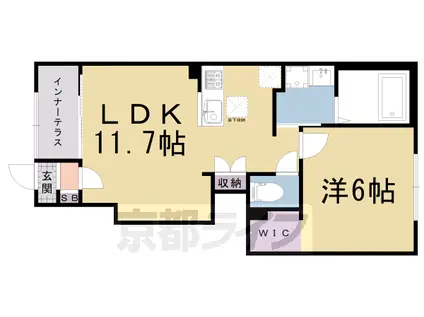 京福北野線 北野白梅町駅 徒歩38分 2階建 築1年(1LDK/1階)の間取り写真