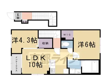京福北野線 北野白梅町駅 徒歩38分 2階建 築1年(2LDK/2階)の間取り写真