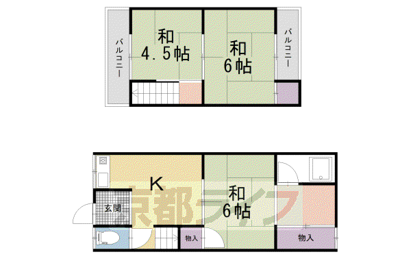 近鉄京都線 小倉駅(京都) 徒歩19分 2階建 築67年(3DK)の間取り写真