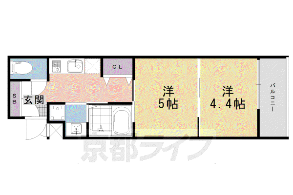 山陰本線 丹波口駅 徒歩13分 5階建 築2年(2K/1階)の間取り写真