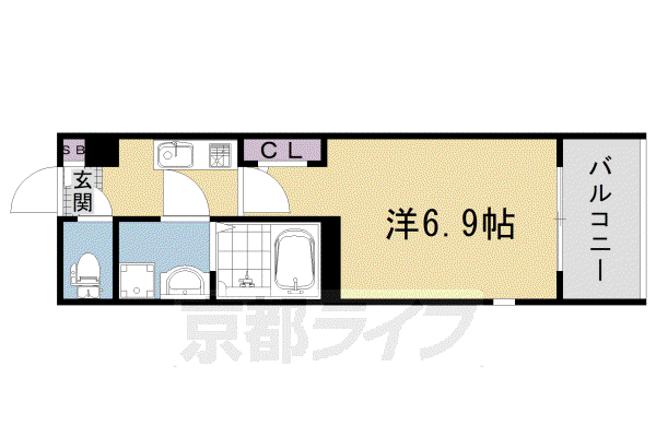 山陰本線 円町駅 徒歩6分 3階建 築2年(1K/1階)の間取り写真
