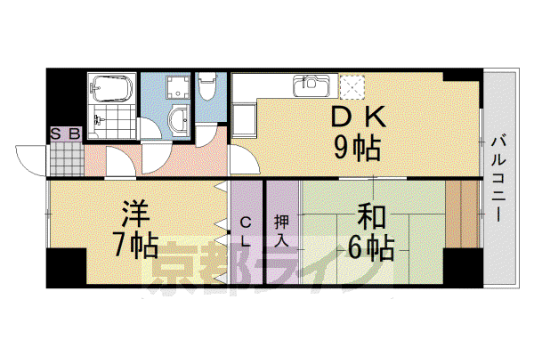 阪急電鉄京都線 桂駅 徒歩35分 6階建 築33年(2DK/6階)の間取り写真