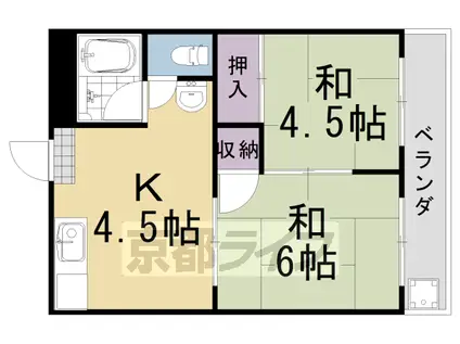 阪急電鉄嵐山線 上桂駅 徒歩21分 2階建 築39年(2DK/1階)の間取り写真