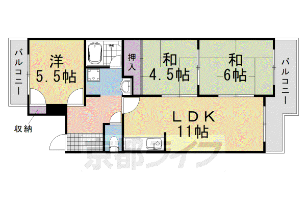 阪急電鉄京都線 桂駅 徒歩10分 4階建 築39年(3LDK/1階)の間取り写真