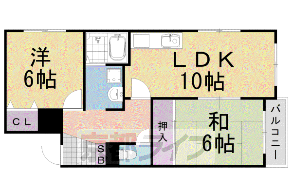 阪急電鉄嵐山線 上桂駅 徒歩15分 3階建 築35年(2LDK/3階)の間取り写真