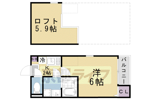 京都市東西線 御陵駅 徒歩4分 2階建 築2年(1K/1階)の間取り写真