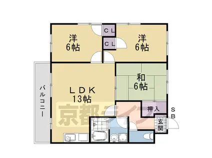 阪急電鉄京都線 桂駅 徒歩13分 6階建 築33年(3LDK/3階)の間取り写真