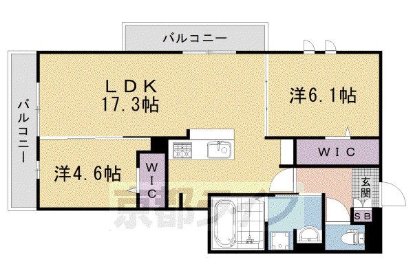 山陰本線 太秦駅(ＪＲ) 徒歩27分 3階建 築2年(2LDK/1階)の間取り写真